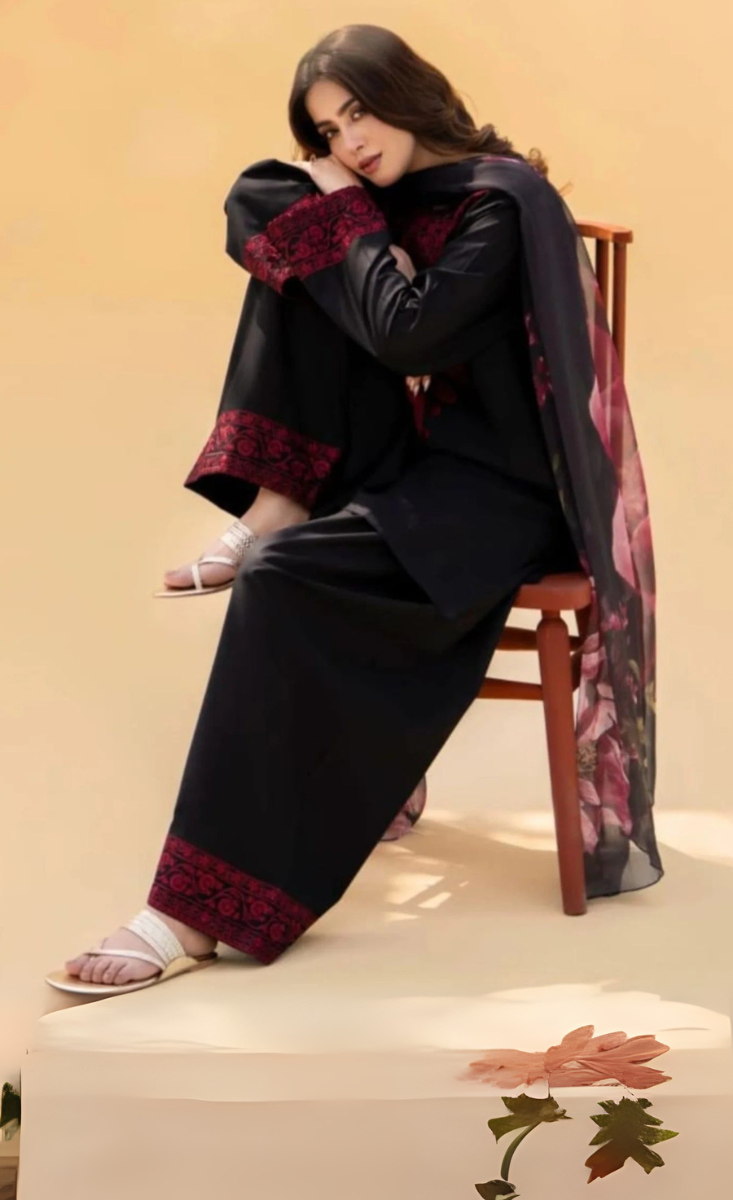 Black Rose Embroidered 3pc