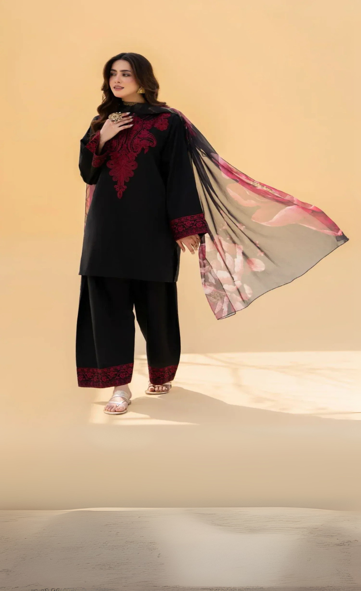 Black Rose Embroidered 3pc