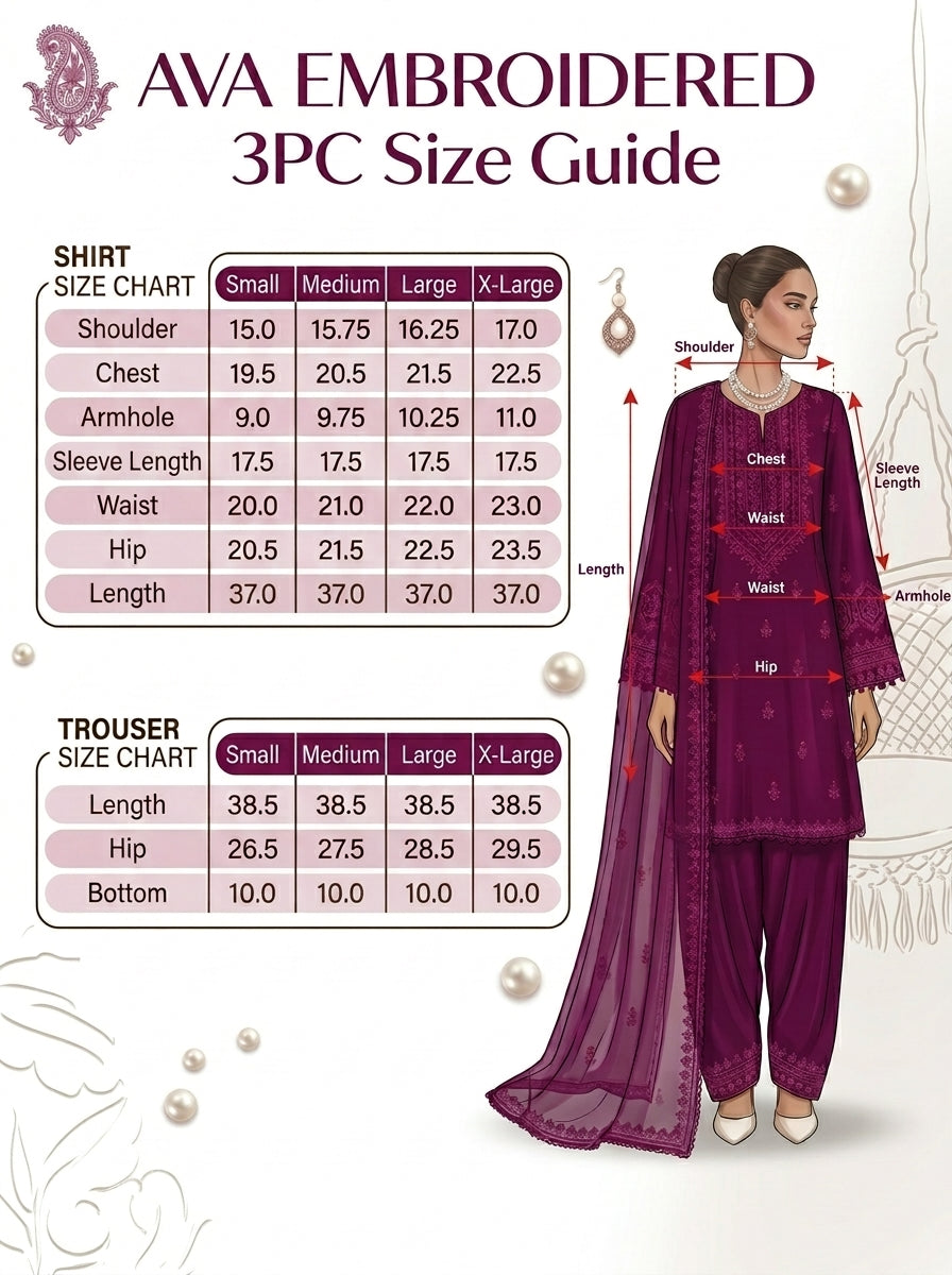 Ava Embroidered - 3pc