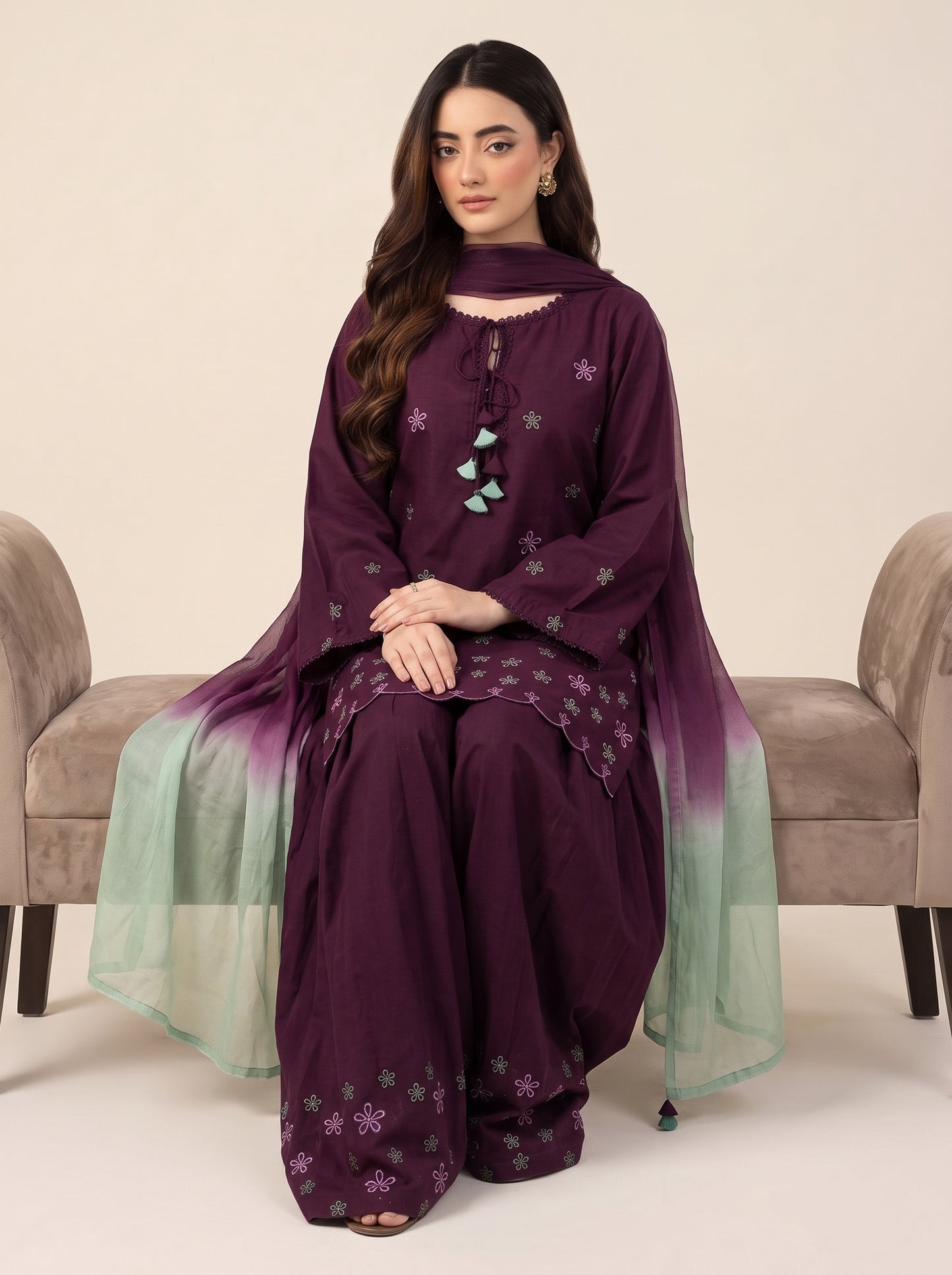 Wine Embroidered-3pc