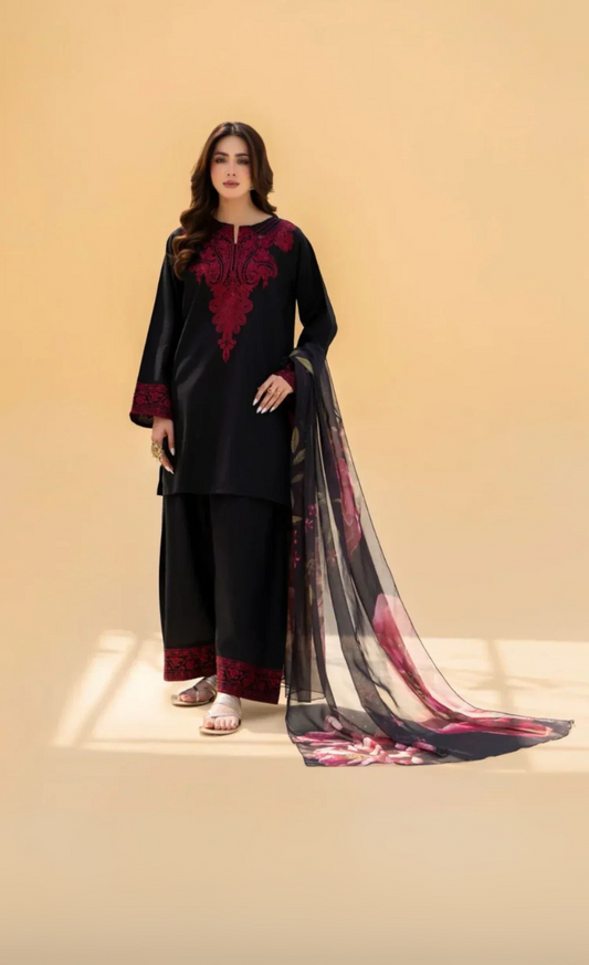 Black Rose Embroidered 3pc