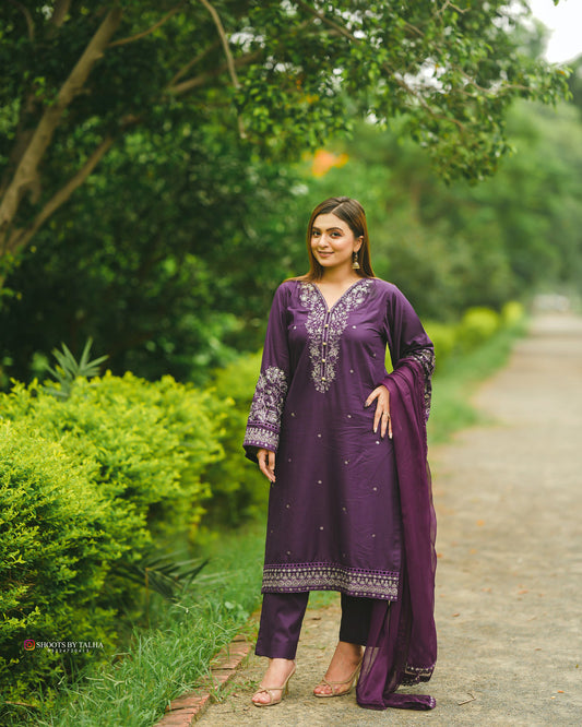 Violet Embroidered 3pc