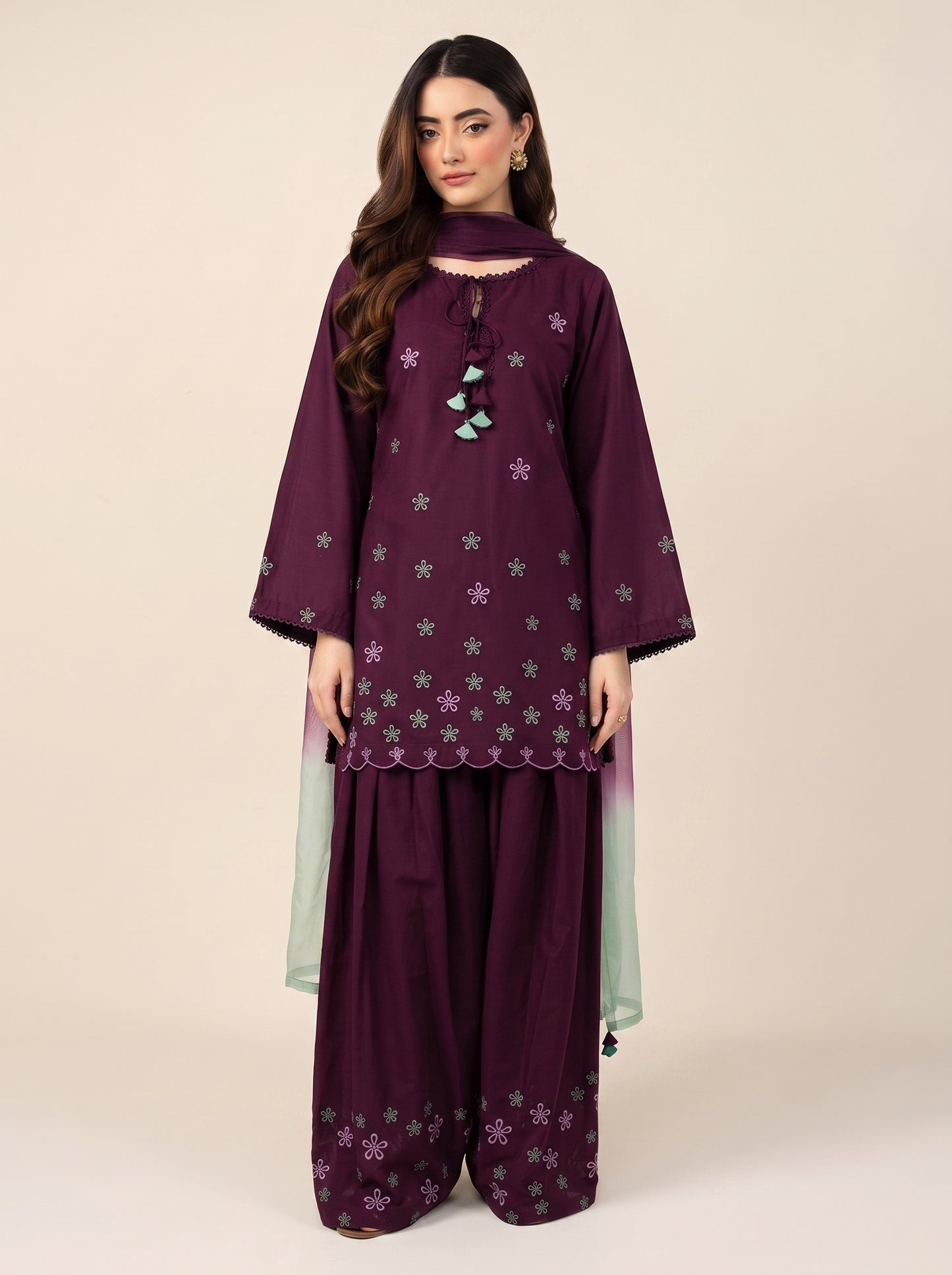 Wine Embroidered-3pc