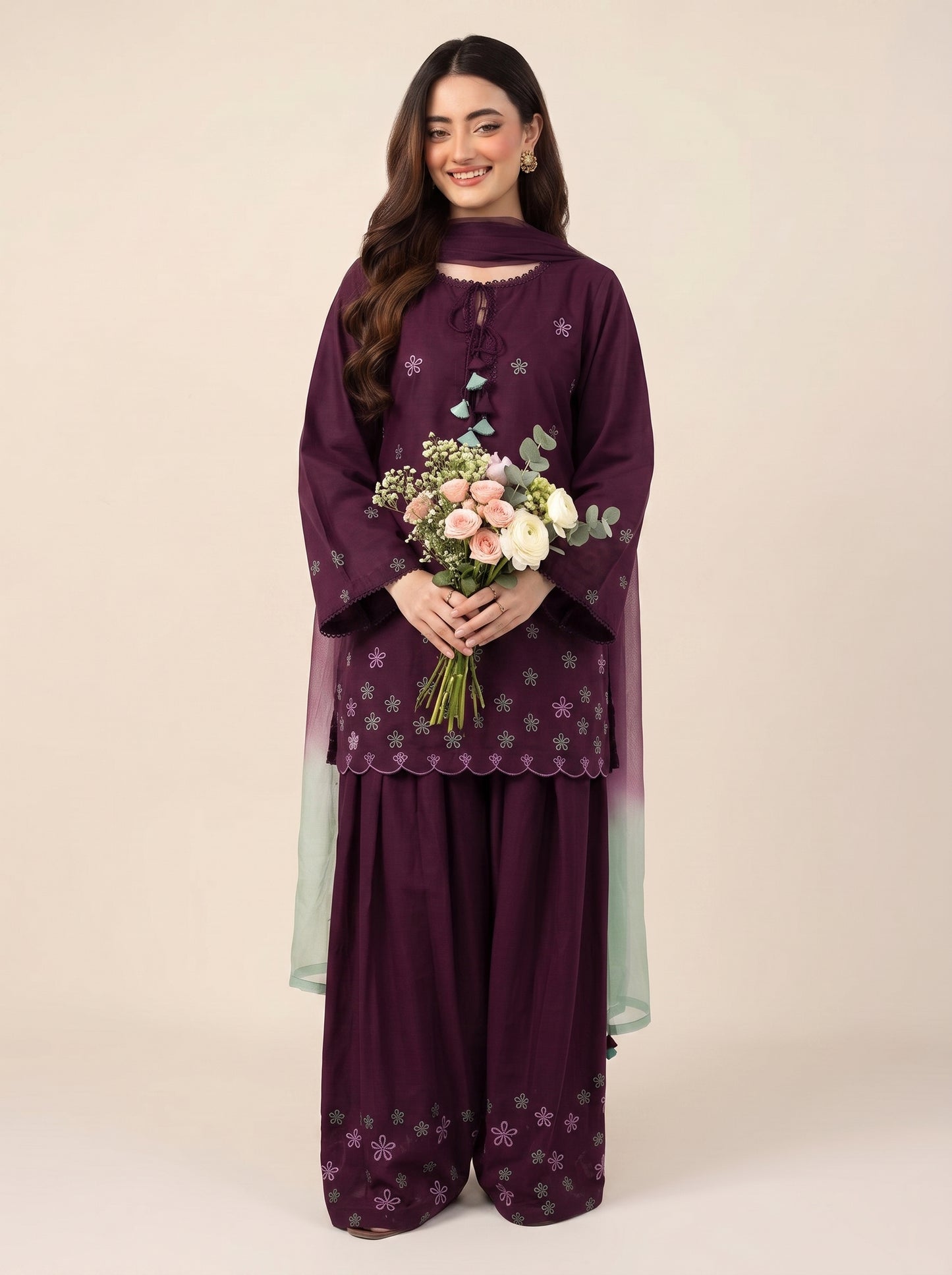 Wine Embroidered-3pc