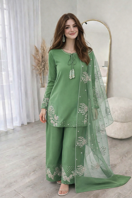 Embrose Embroidered - 3pc - Jade Green - Lawn