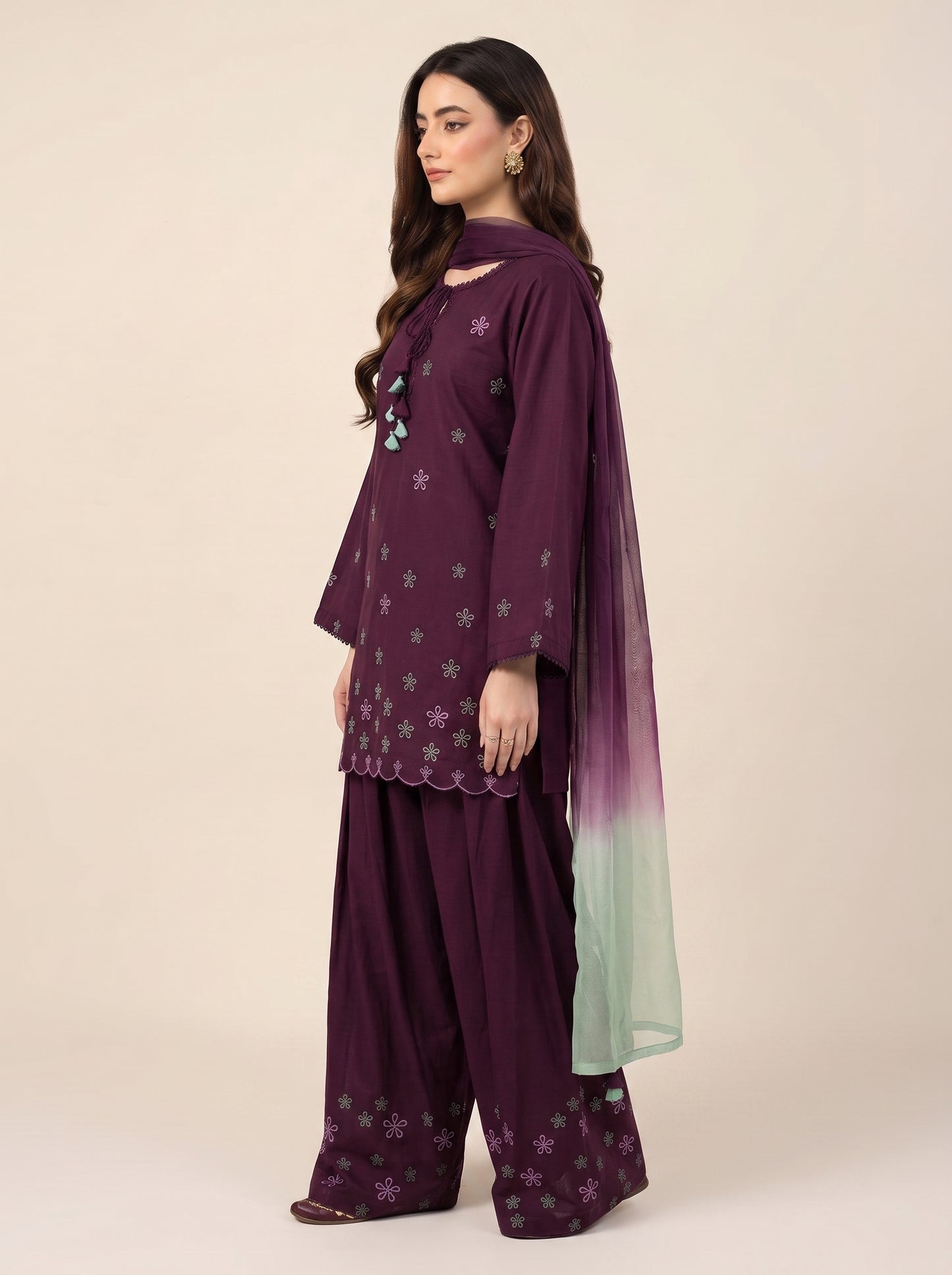 Wine Embroidered-3pc