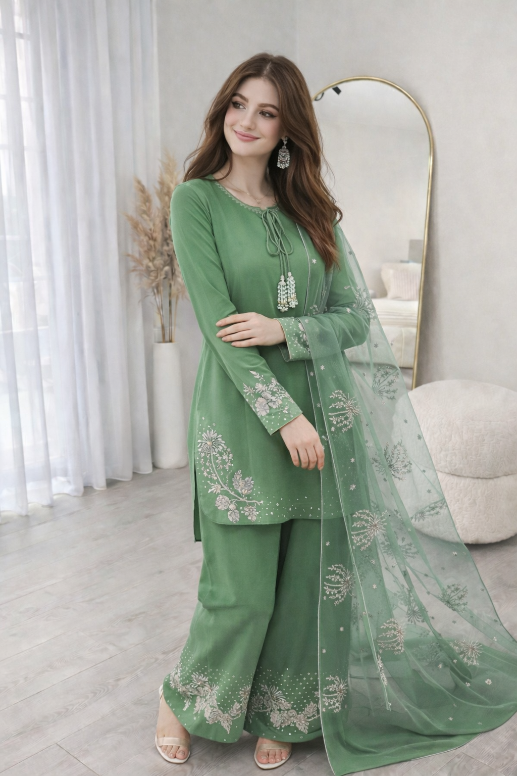 Embrose Embroidered - 3pc - Jade Green - Lawn