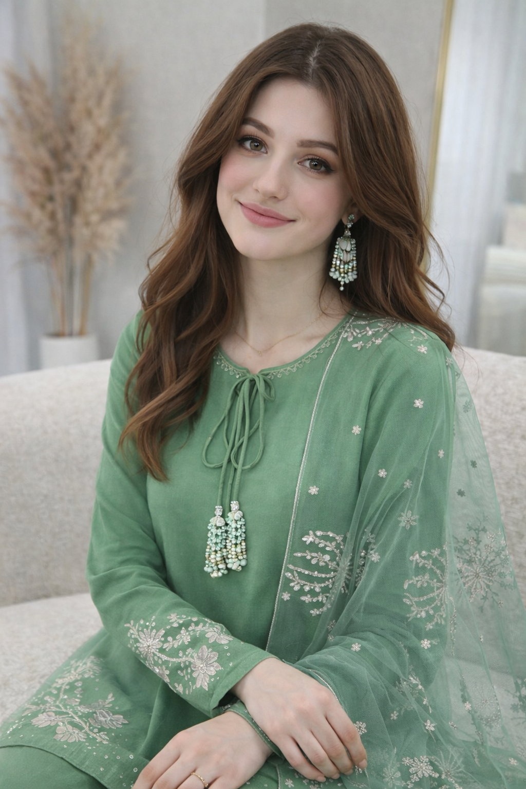Embrose Embroidered - 3pc - Jade Green - Lawn